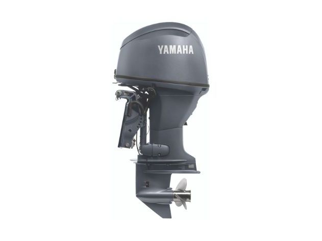 A black Yamaha outboard marine motor shown front-on against a white background.