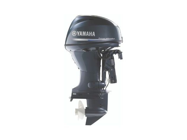 A Yamaha outboard boat motor shown from the front against a white background.