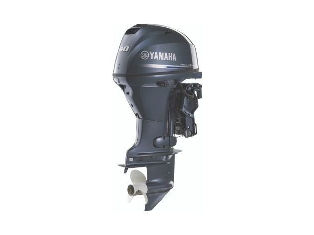 A black Yamaha outboard boat motor/engine shown front view on a white background.