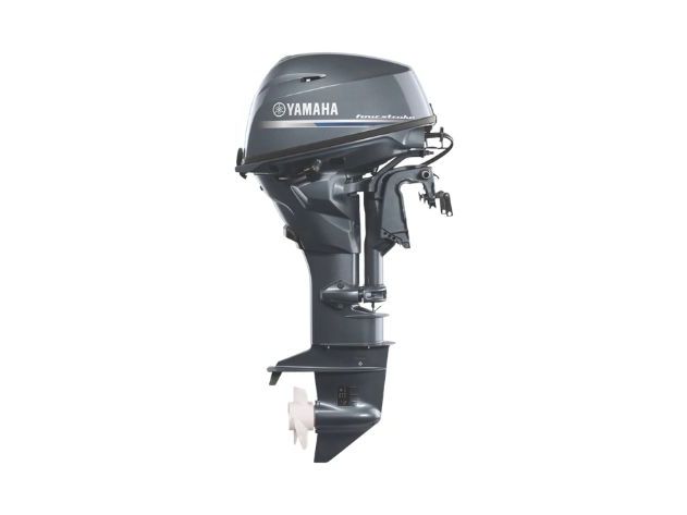 A Yamaha outboard boat motor with a propeller, shown front-on against a white background.