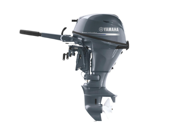 A Yamaha outboard boat motor on a white background, shown from the front-left at an angle.