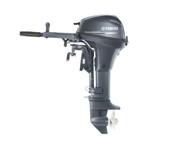 A Yamaha outboard boat motor is shown from the front-left angle on a white background.