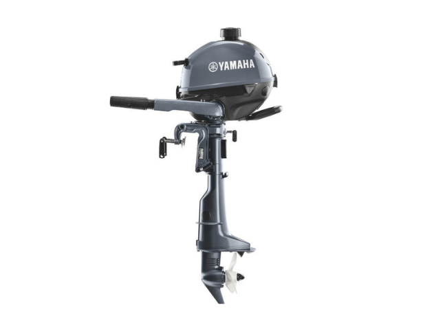 A Yamaha outboard boat motor shown isolated on a white background.
