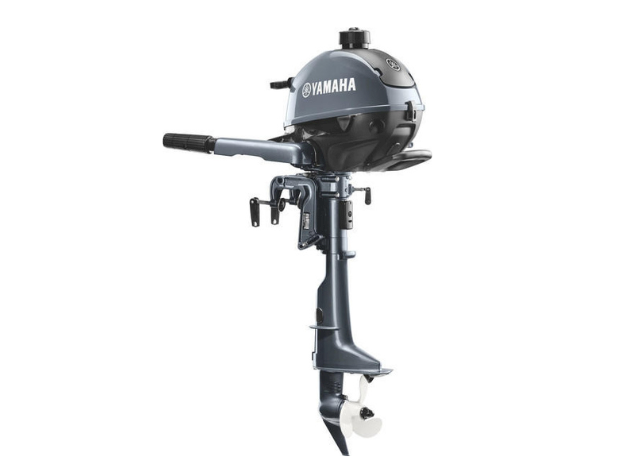 A Yamaha outboard boat motor shown front-on against a white background.