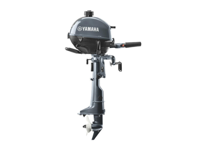 A Yamaha outboard boat motor shown front-on on a white background.
